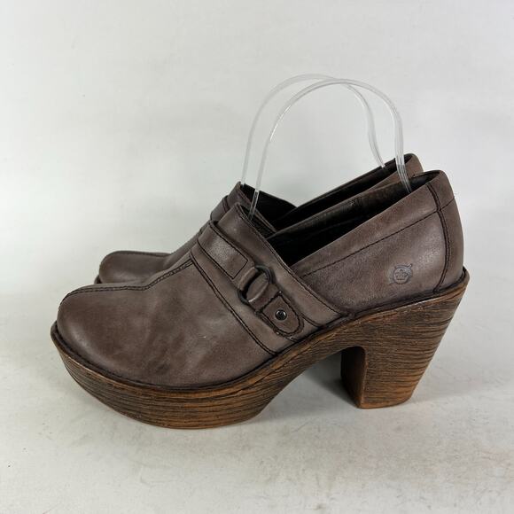 Born Haddon Platform Clogs Womens 9 Brown Leather Slip-On Round Toe Comfort Shoe - Picture 5 of 10